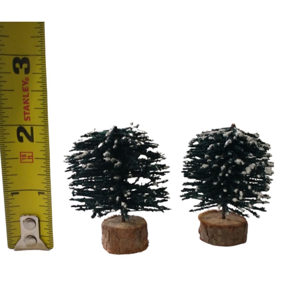 Lemax Bottle Brush Tree Green Flocked Christmas Village Round Wood Base Vtg 90s.